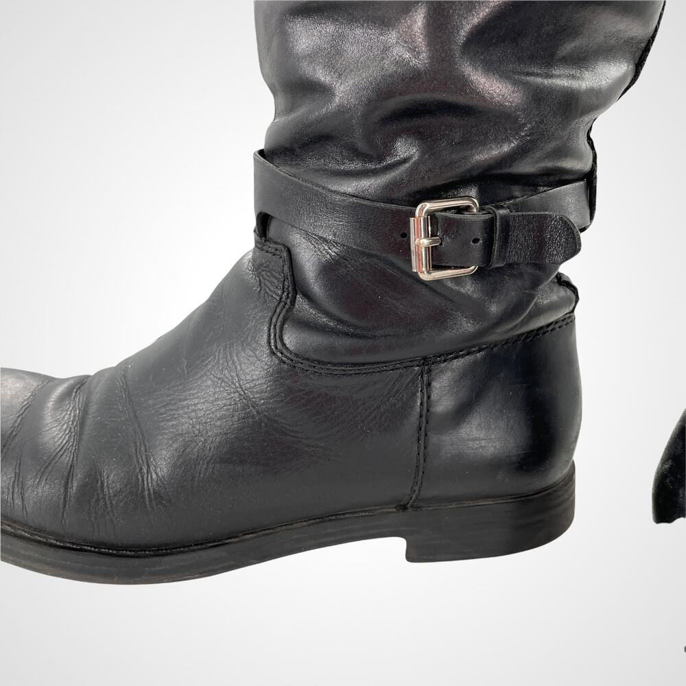 ENZO ANGIOLINI Eero Black Leather Ankle Buckle Harness Knee High Riding Boot 6.5